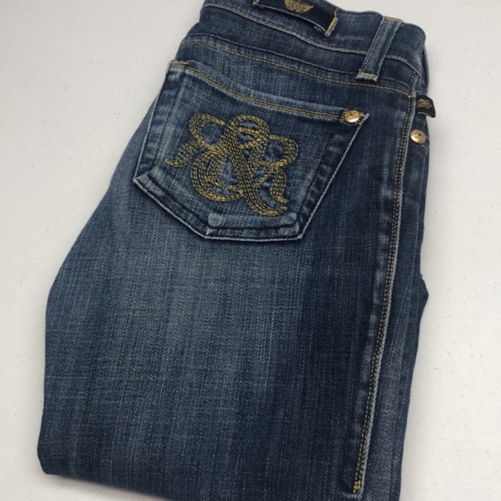 VINTAGE ROCK & REPUBLIC KASANDRA SLIM STRAIGHT JEANS 25x28 MADE IN USA 🇺🇸